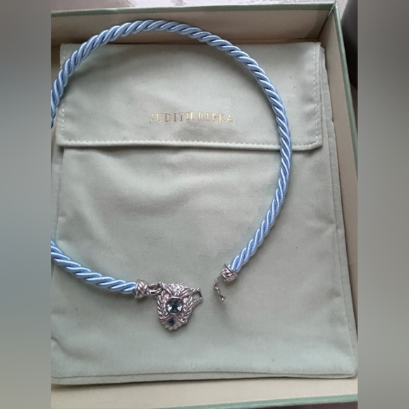NOS Judith Ripka Silver/Blue Cord Necklace With Blue Topaz & Original Cloth/Box - Picture 4 of 5